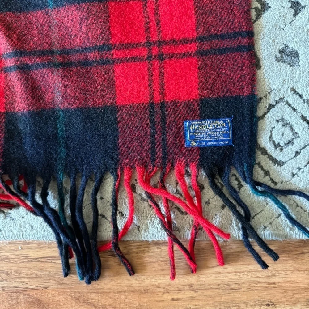 Vintage Pendleton 1960s Plaid Red 100% Virgin Wool Throw Blanket